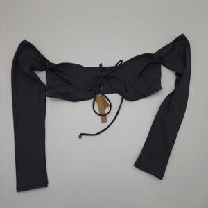 Skims Recycled Long Sleeve Bikini Top  in Gunmetal Size L